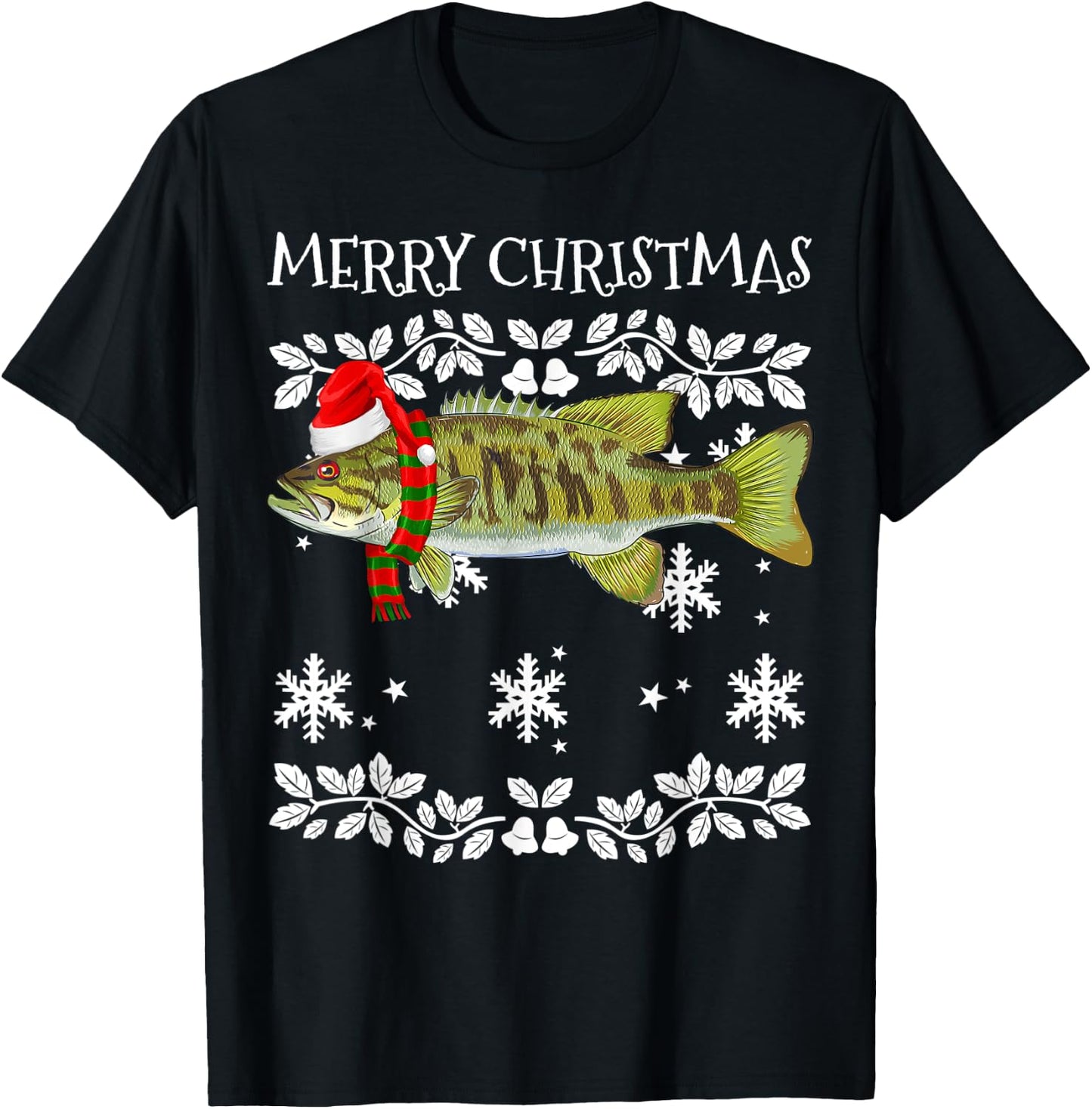 Fish Merry Christmas Ornament Smallmouth Bass Ugly Xmas T-Shirt - T-Shirt | Black