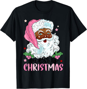 Merry Christmas Santa Claus Black Afro African American Xmas T-Shirt - T-Shirt | Black