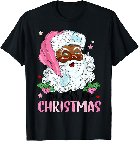 Merry Christmas Santa Claus Black Afro African American Xmas T-Shirt - T-Shirt | Black