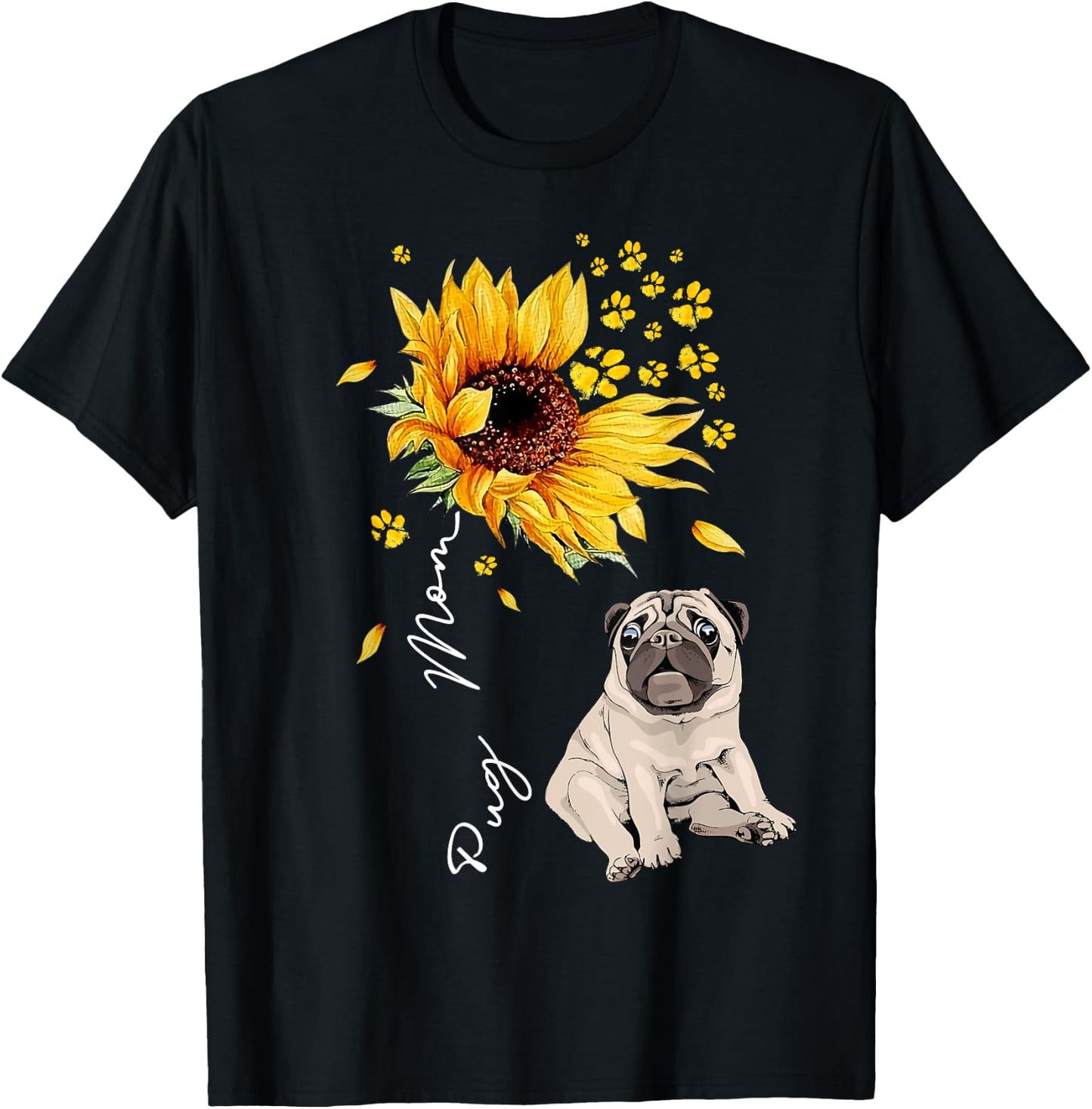 Sunflower Pug Mom Dog Lover Gifts T-Shirt - T-Shirt | Black