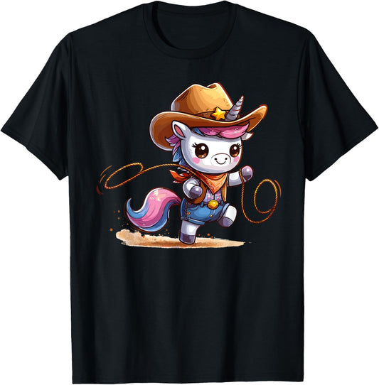 Western Rodeo Cowboy Hat Unicorn Texas Animals T-Shirt - T-Shirt | Black