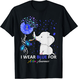 I Wear Blue Autism Awareness - Elephant Autism Awareness T-Shirt - T-Shirt | Black