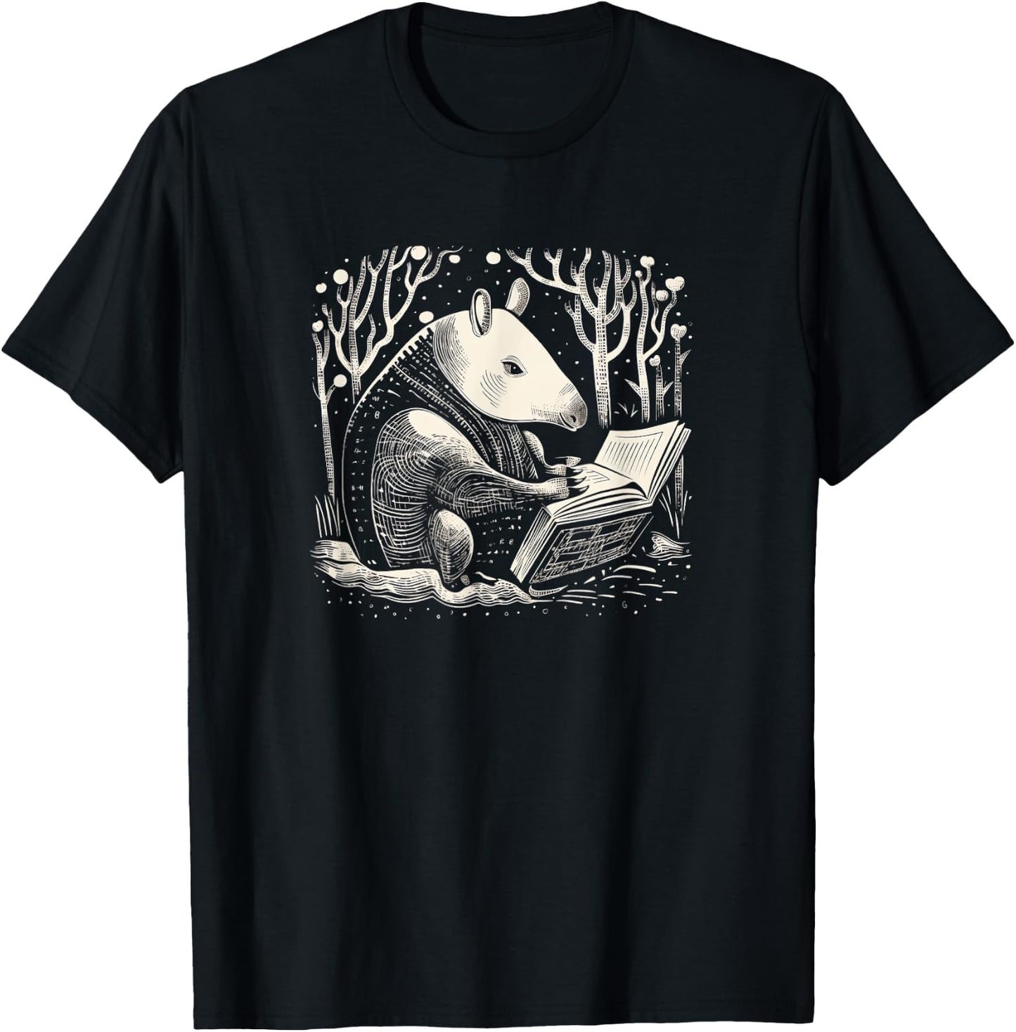 Kids Funny Retro Vintage Woodcut Art Tapir Lover T-Shirt - T-Shirt | Black
