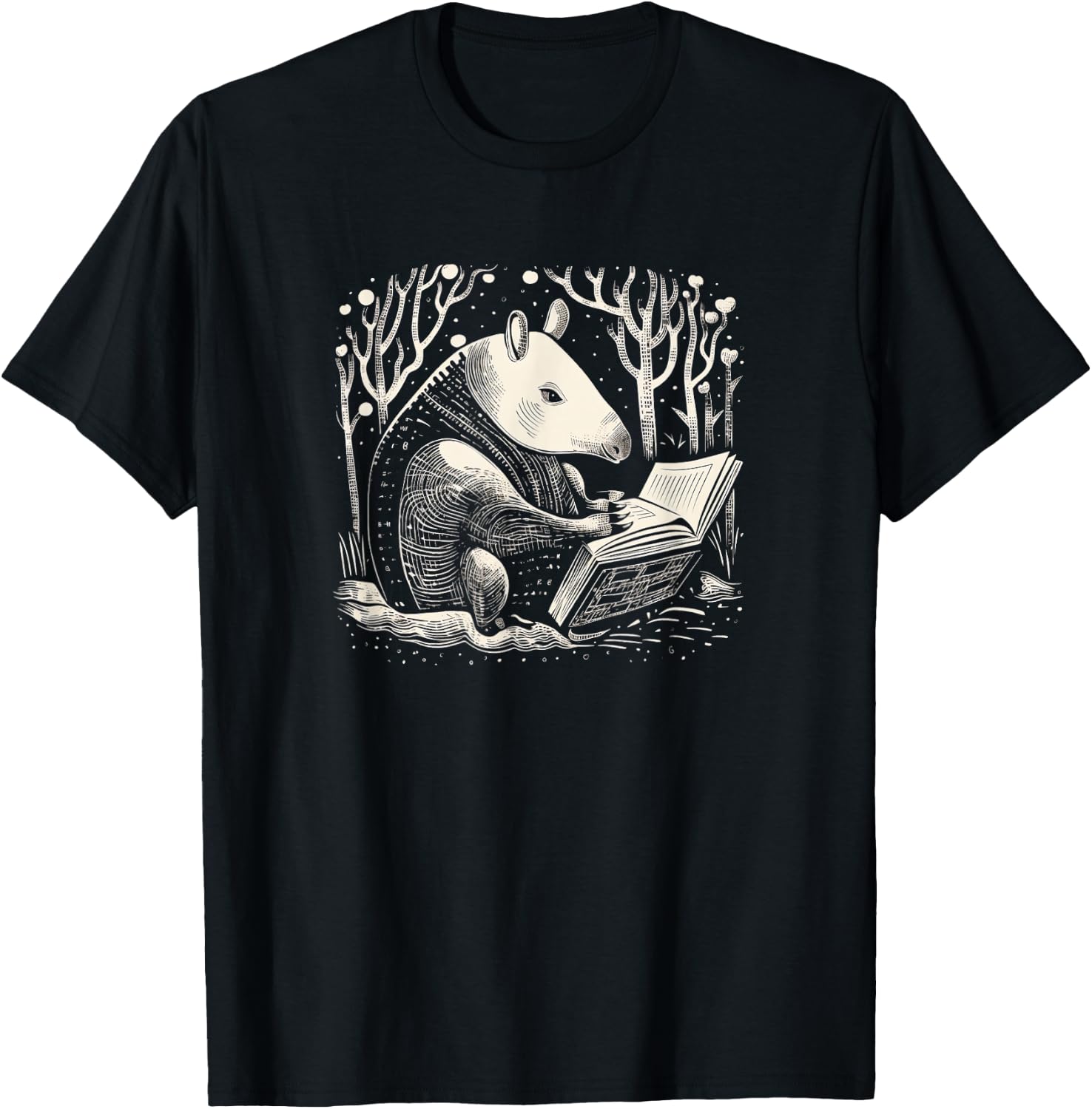 Kids Funny Retro Vintage Woodcut Art Tapir Lover T-Shirt - T-Shirt | Black