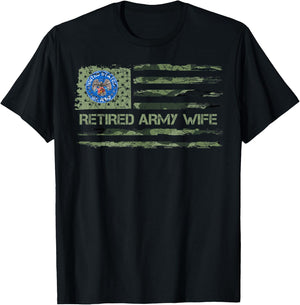 Vintage USA American Camo Flag Retired US Army Veteran Wife T-Shirt - T-Shirt | Black
