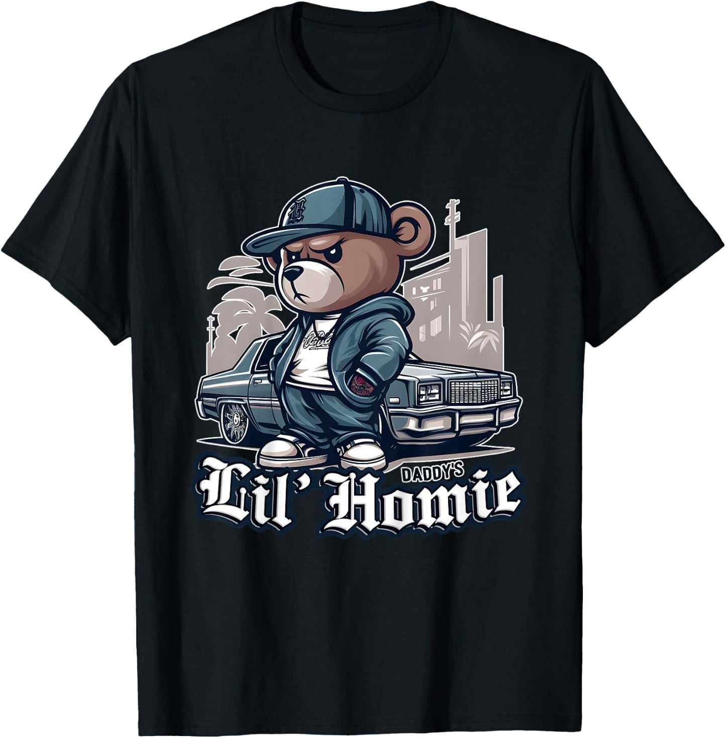 DADDY'S LIL HOMIE Shirt Cute Teddy Bear Hip Hop Chicano T-Shirt - T-Shirt | Black