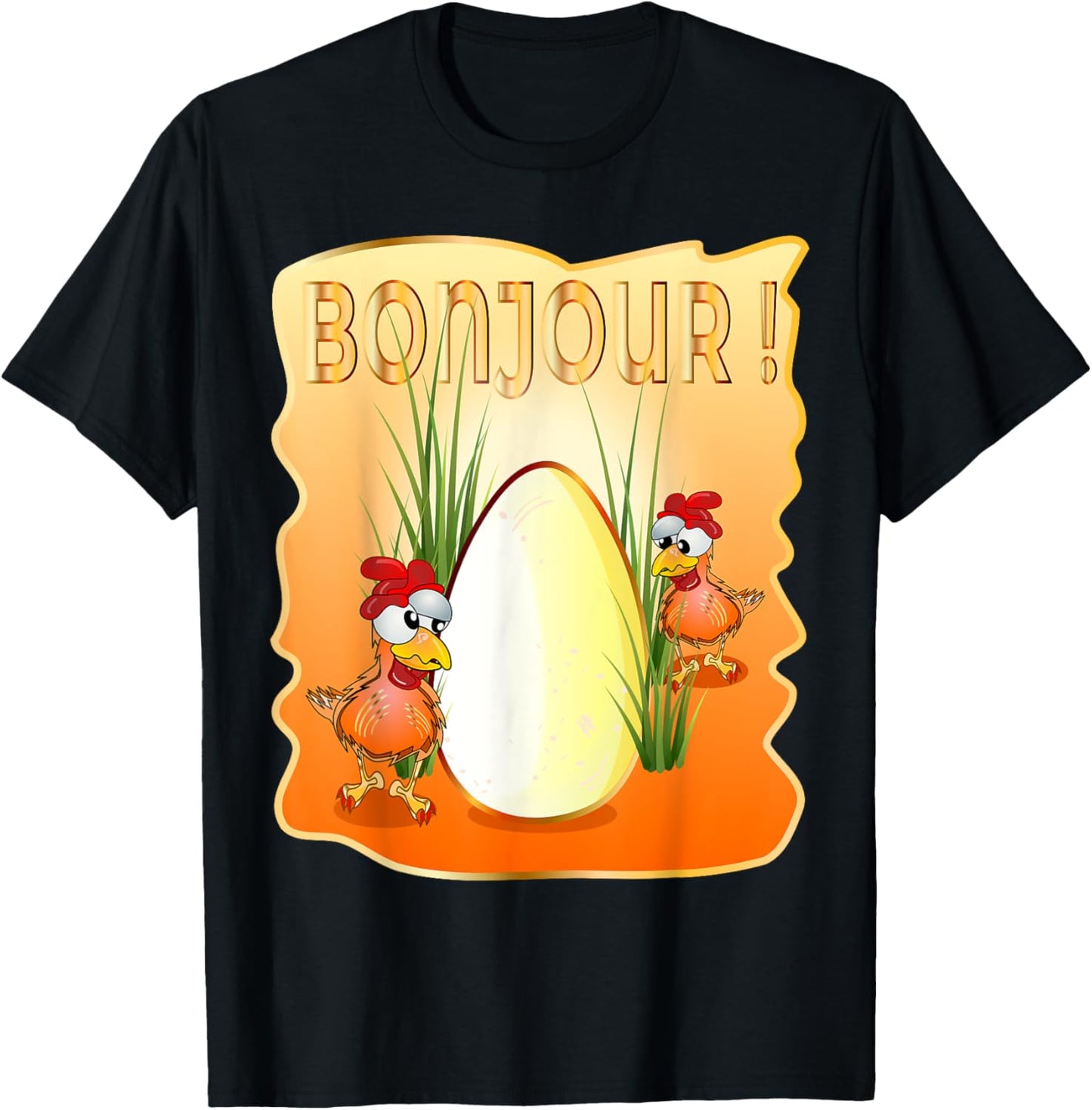 French Chicken Happy Easter Eggs Greetings Bonjour France T-Shirt - T-Shirt | Black