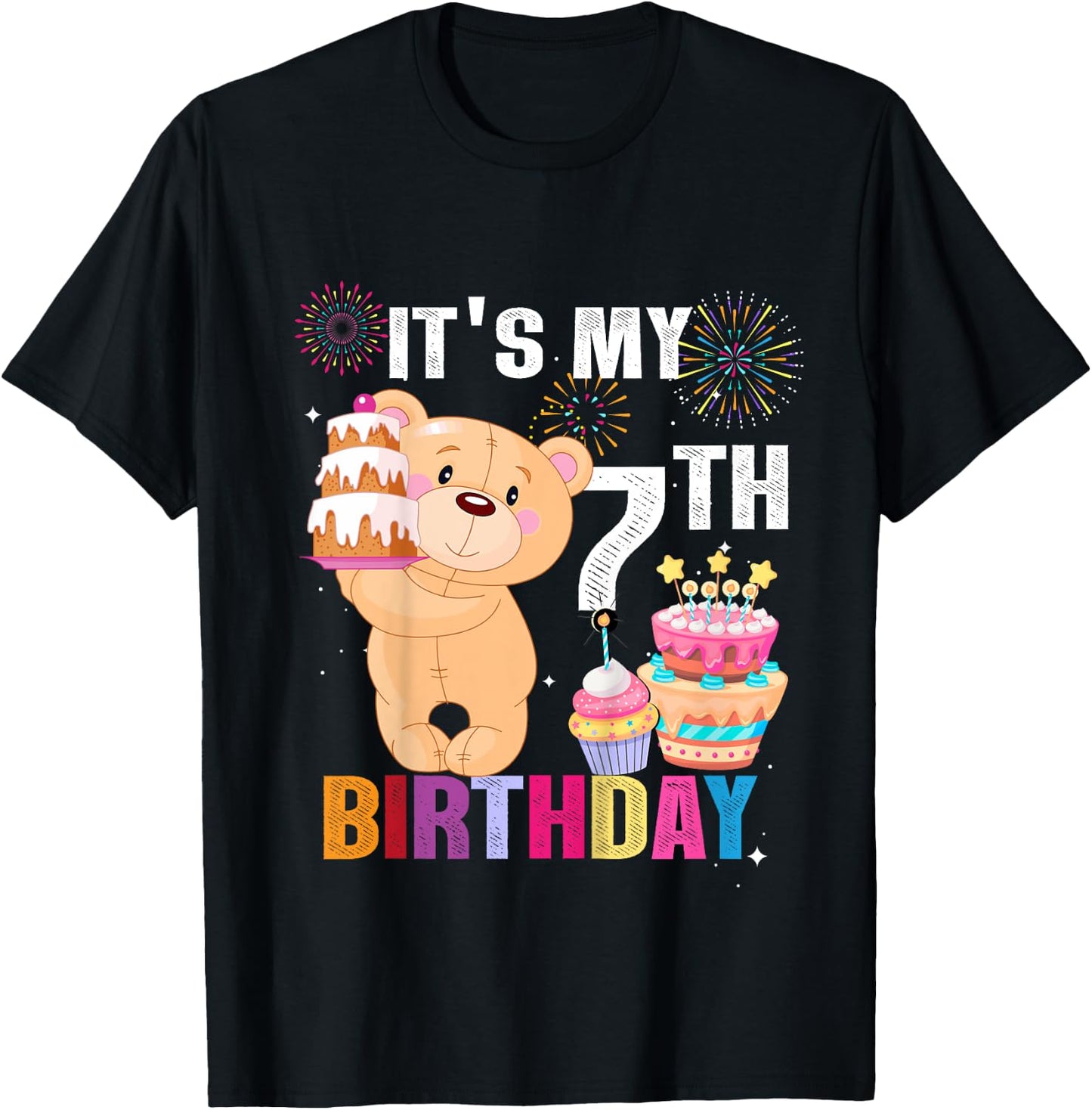 It's My 7th Birthday Bear 7 Years Old Gift Kids T-Shirt - T-Shirt | Black