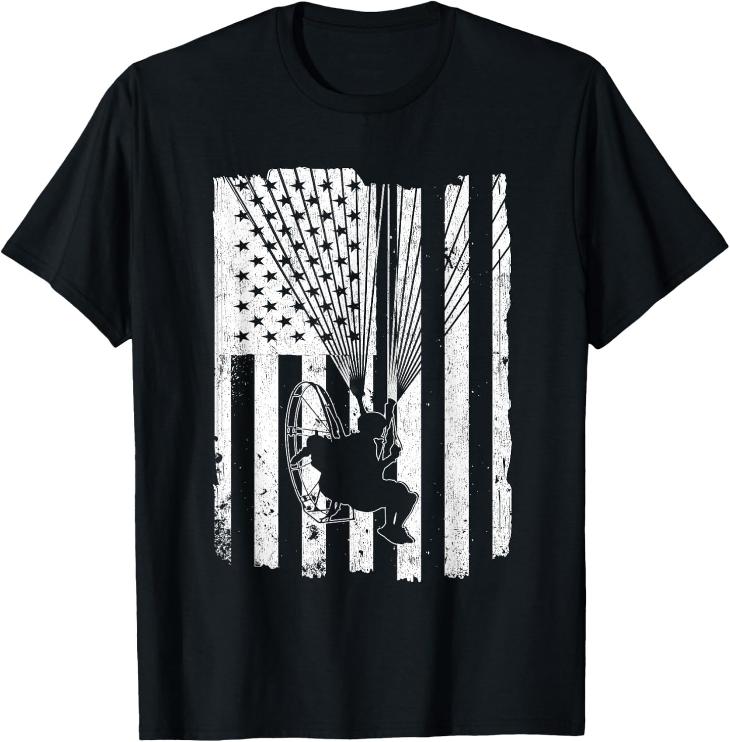 Paramotor Powered Paraglider USA American Flag T-Shirt - T-Shirt | Black