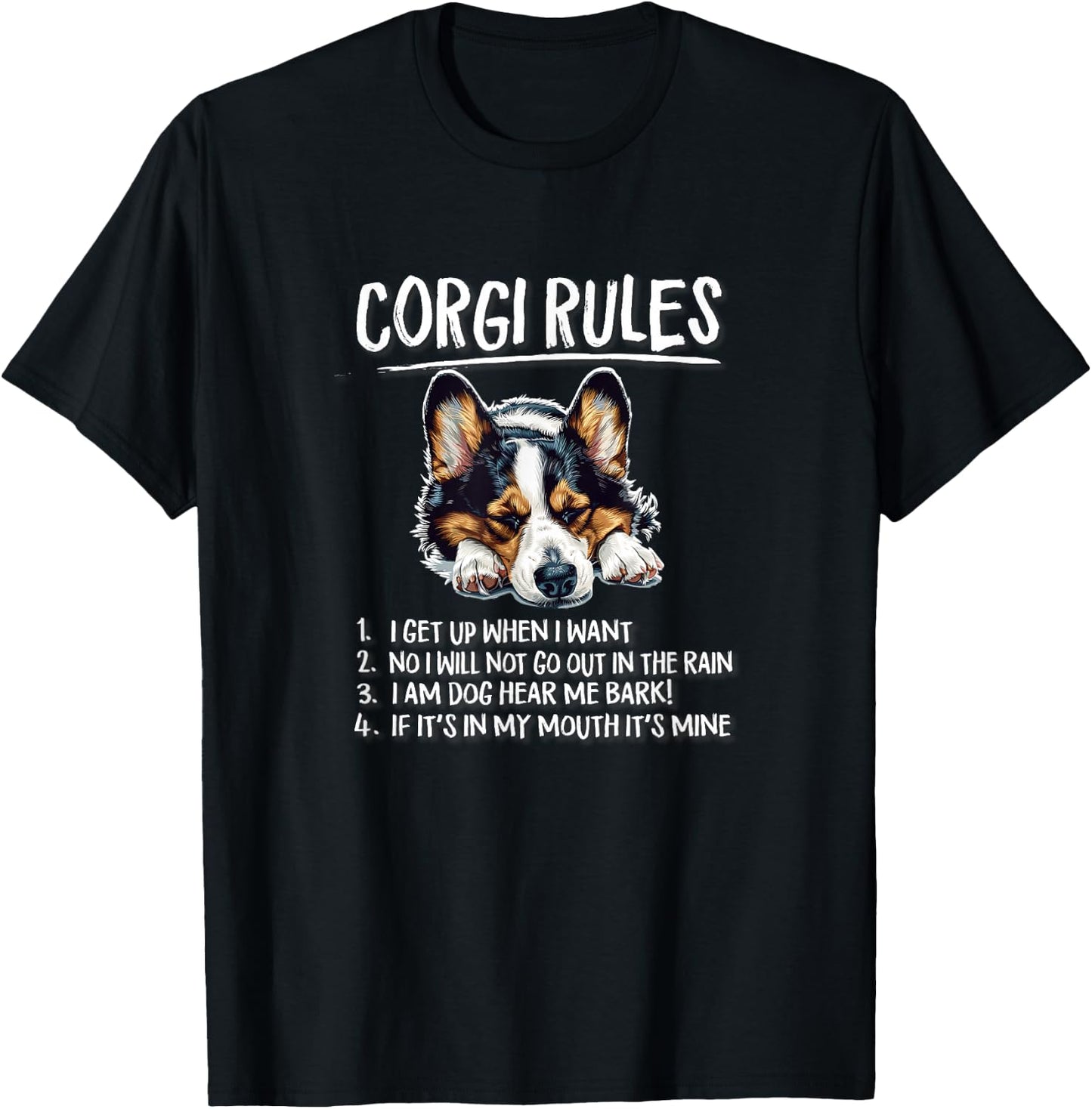 Funny Rules Napping Black Pembroke Tricolor Corgi Lover T-Shirt - T-Shirt | Black
