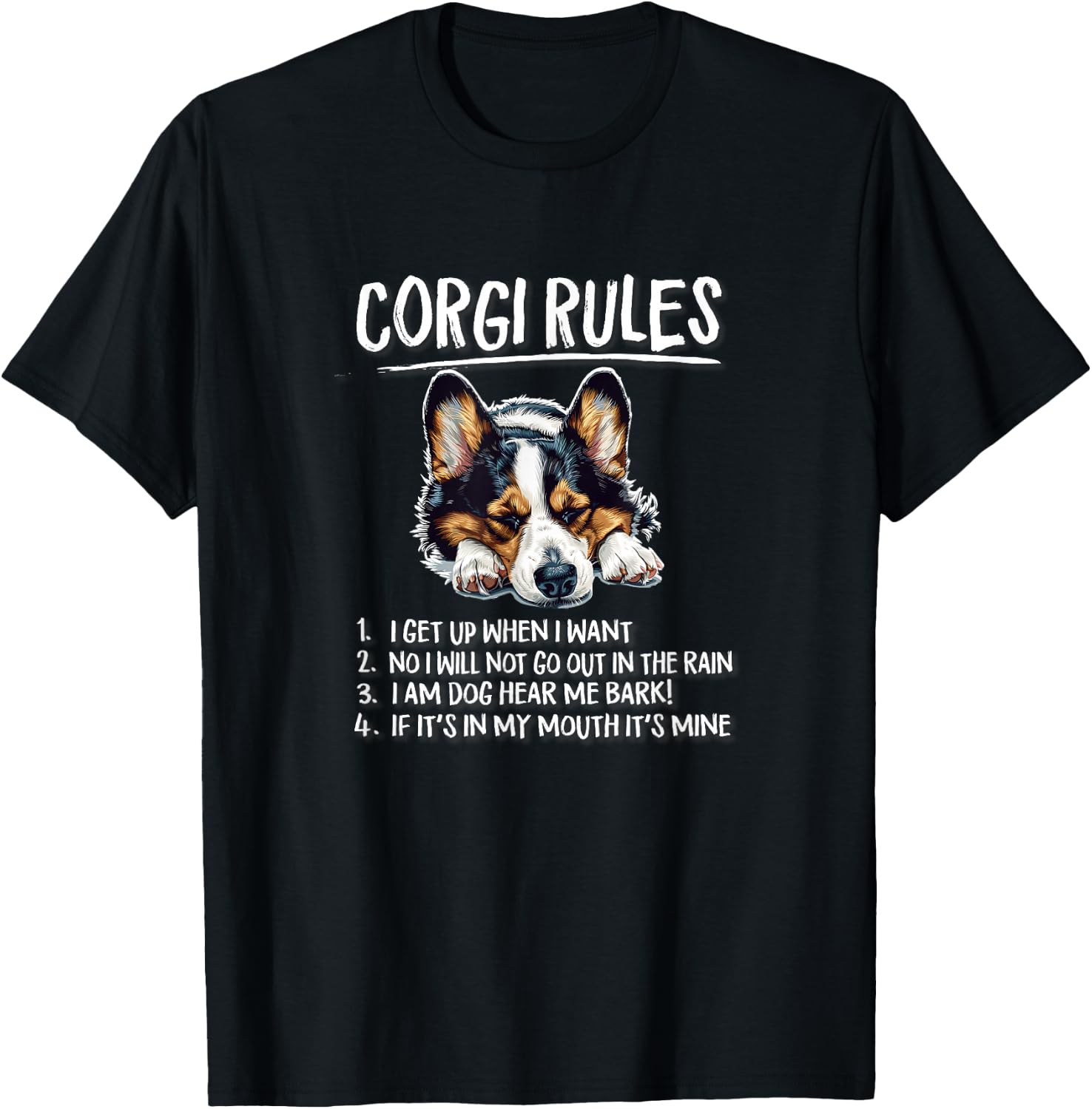 Funny Rules Napping Black Pembroke Tricolor Corgi Lover T-Shirt - T-Shirt | Black