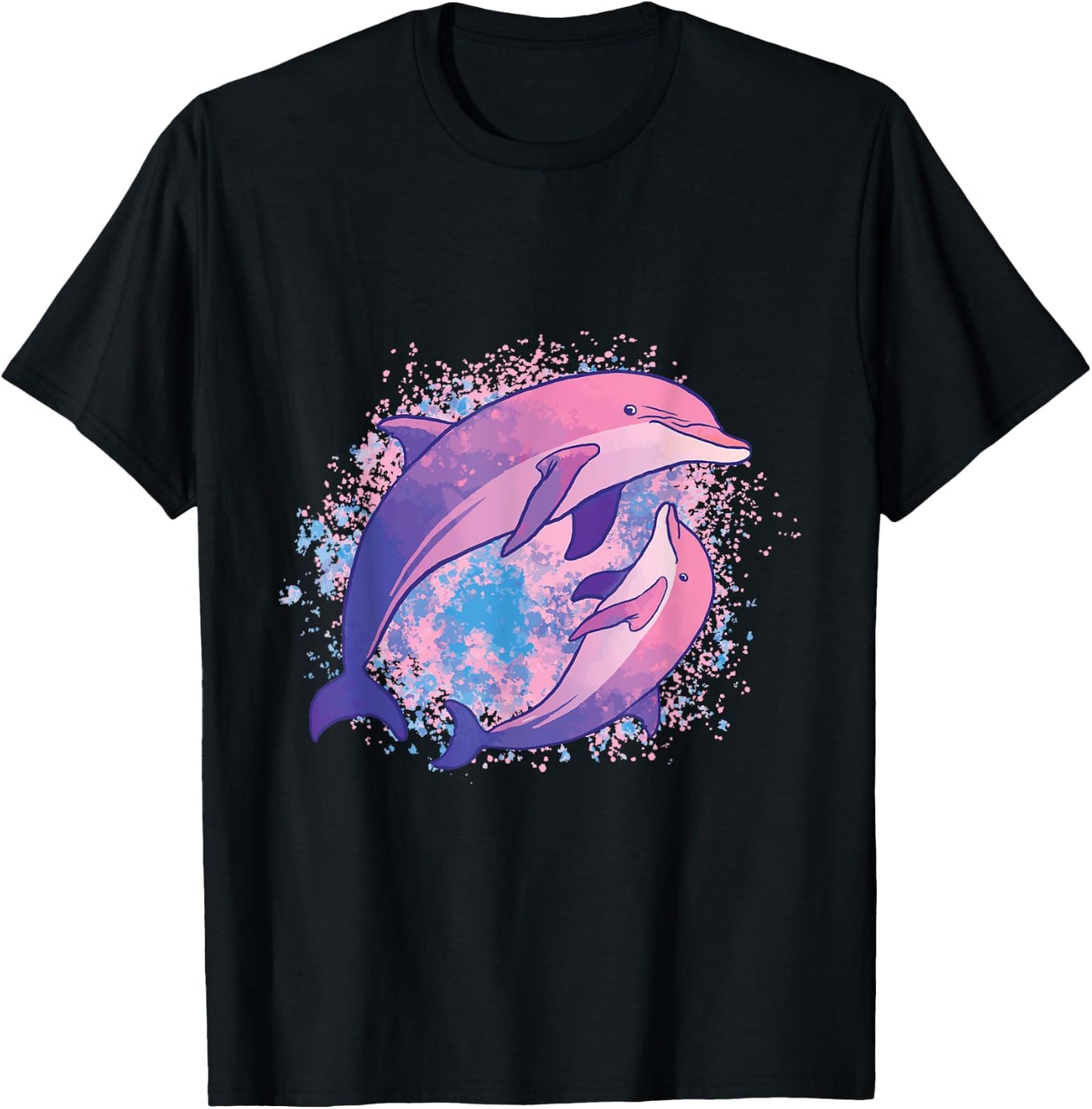 Cute Tie-dye Dolphin shirt Parent And Child Dolphins T-Shirt - T-Shirt | Black