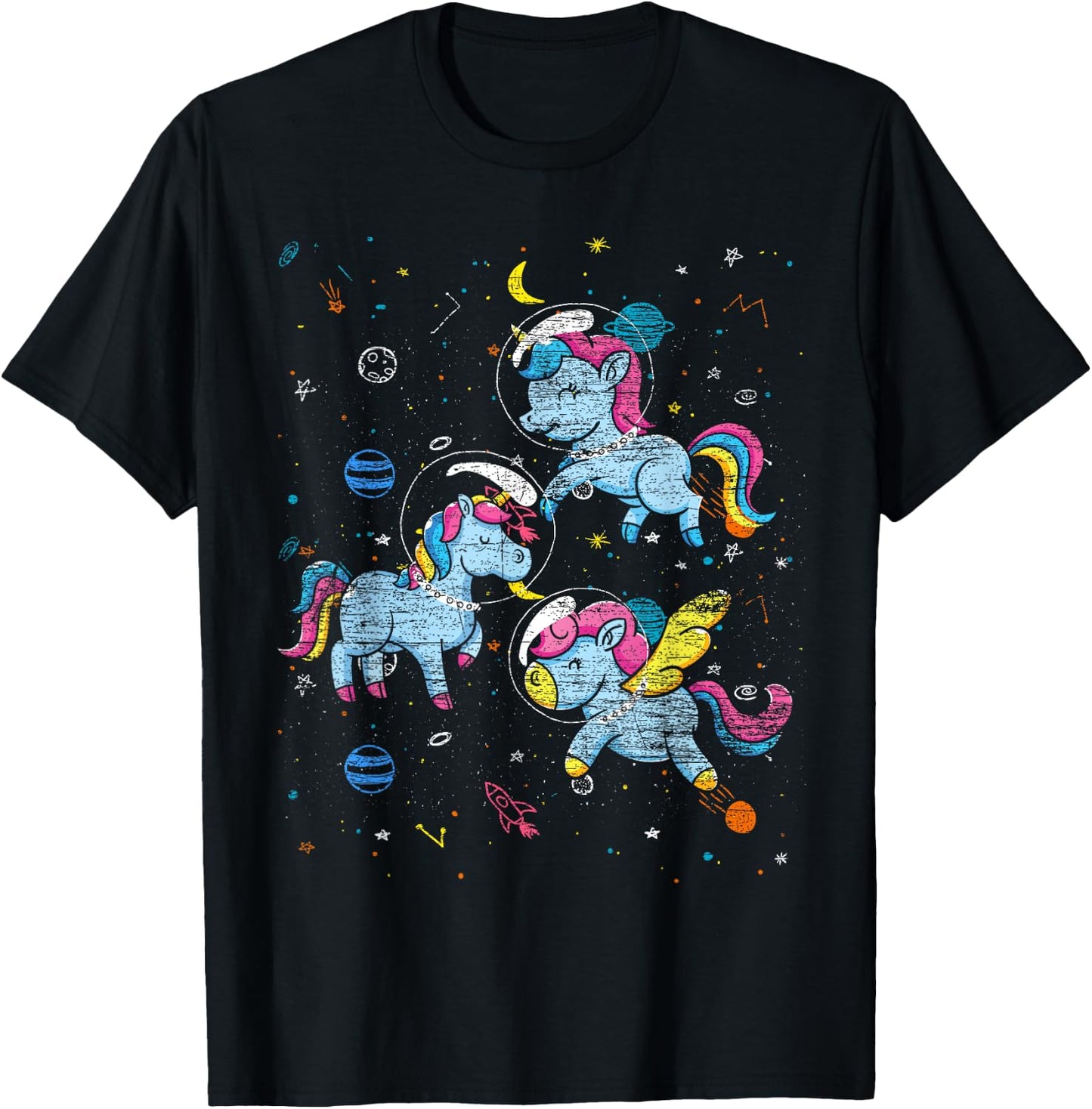 Astronaut Outer Space Planets Magical Girls Gift Unicorn T-Shirt - T-Shirt | Black