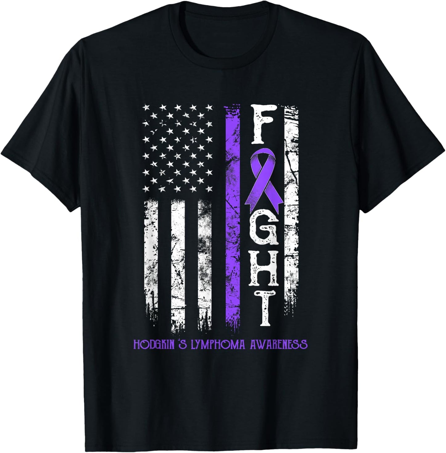 Hodgkin's Lymphoma Warrior US Flag T-Shirt - T-Shirt | Black