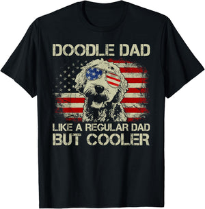 Doodle Dad Goldendoodle Regular Dad But Cooler American Flag T-Shirt - T-Shirt | Black