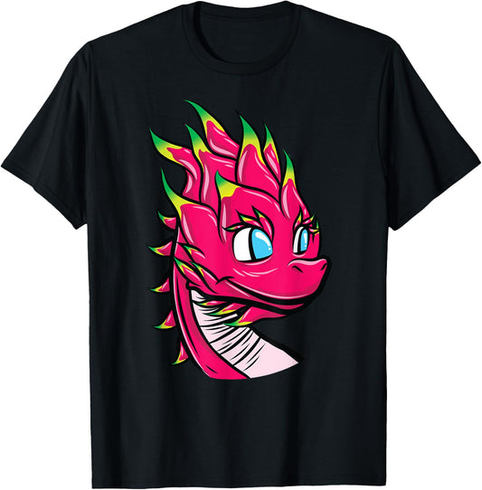 Cute Cartoon Pitaya Dragon Fruit with Dragon Head T-Shirt - T-Shirt | Black
