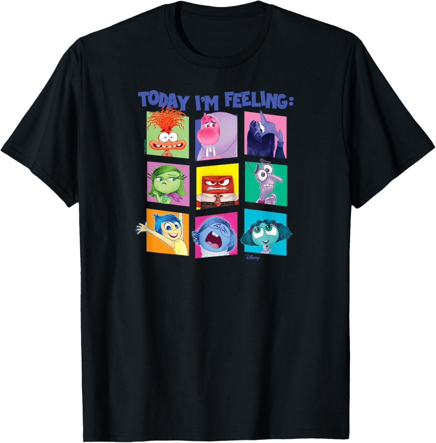 Inside Out 2 - Today I'm Feeling Emotion Characters Grid T-Shirt - T-Shirt | Black