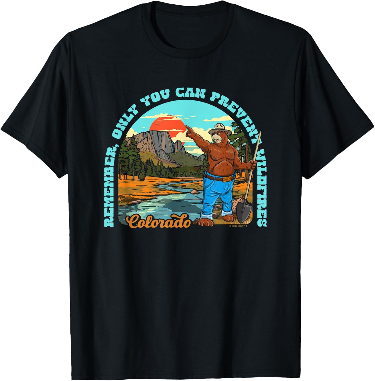 Only You Can Prevent Wildfires Smokey Bear Colorado Mountain T-Shirt - T-Shirt | Black