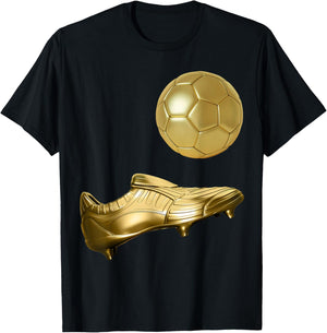 Golden Soccer Ball, Golden Boot Style Soccer Player Soccer , Small, Black T-Shirt - T-Shirt | Black