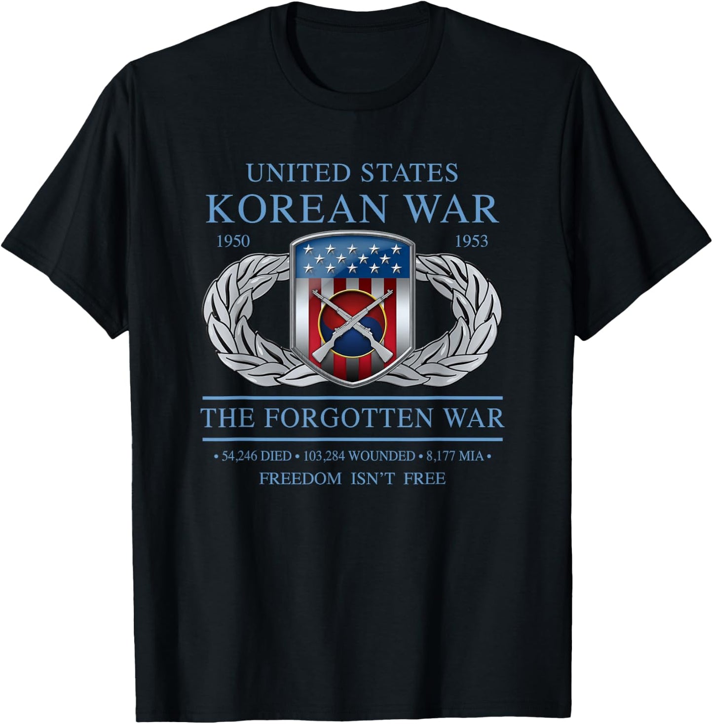 MEDALS OF AMERICA EST. 1976 The Forgotten War Korean War Adult Black Short Sleeve Modern Casual T-Shirt - T-Shirt | Black
