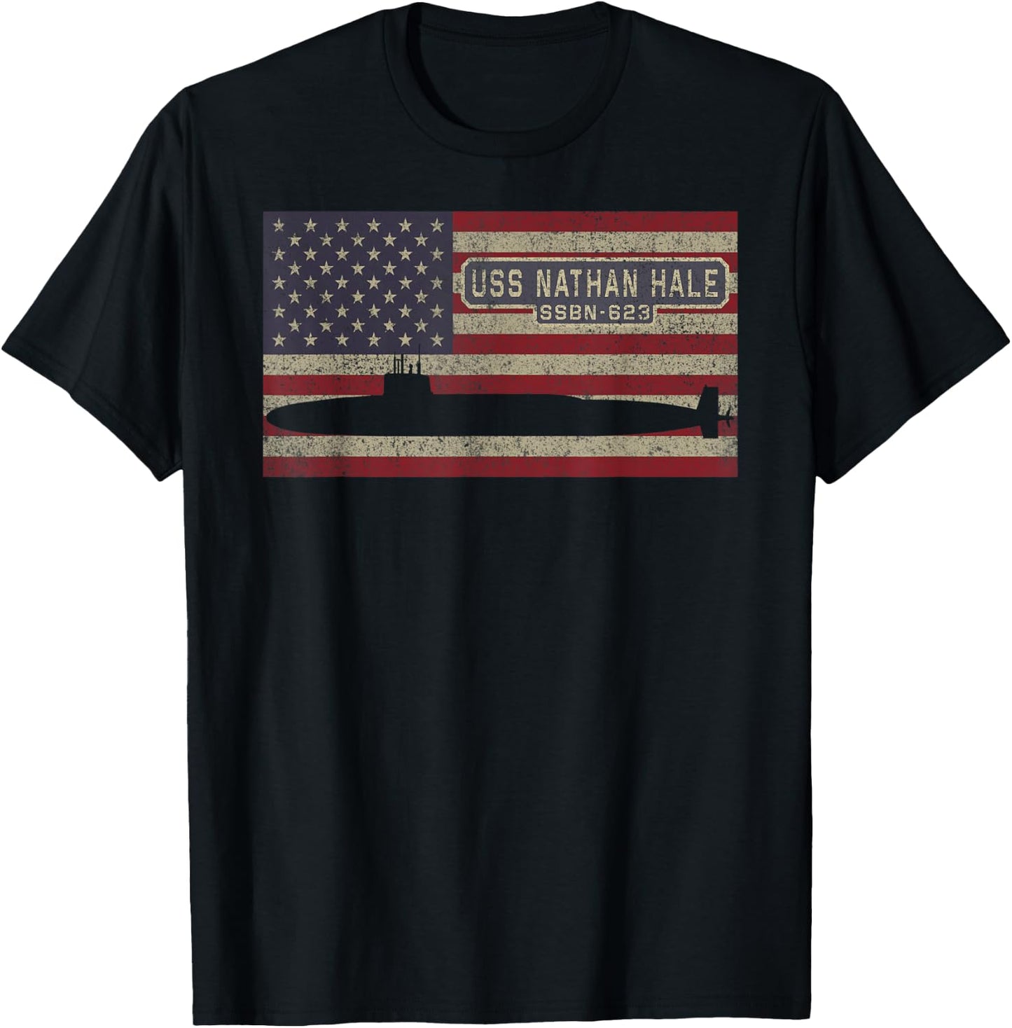 USS Nathan Hale SSBN-623 Nuclear Submarine American Flag Women Kids Men T-Shirt - T-Shirt | Black