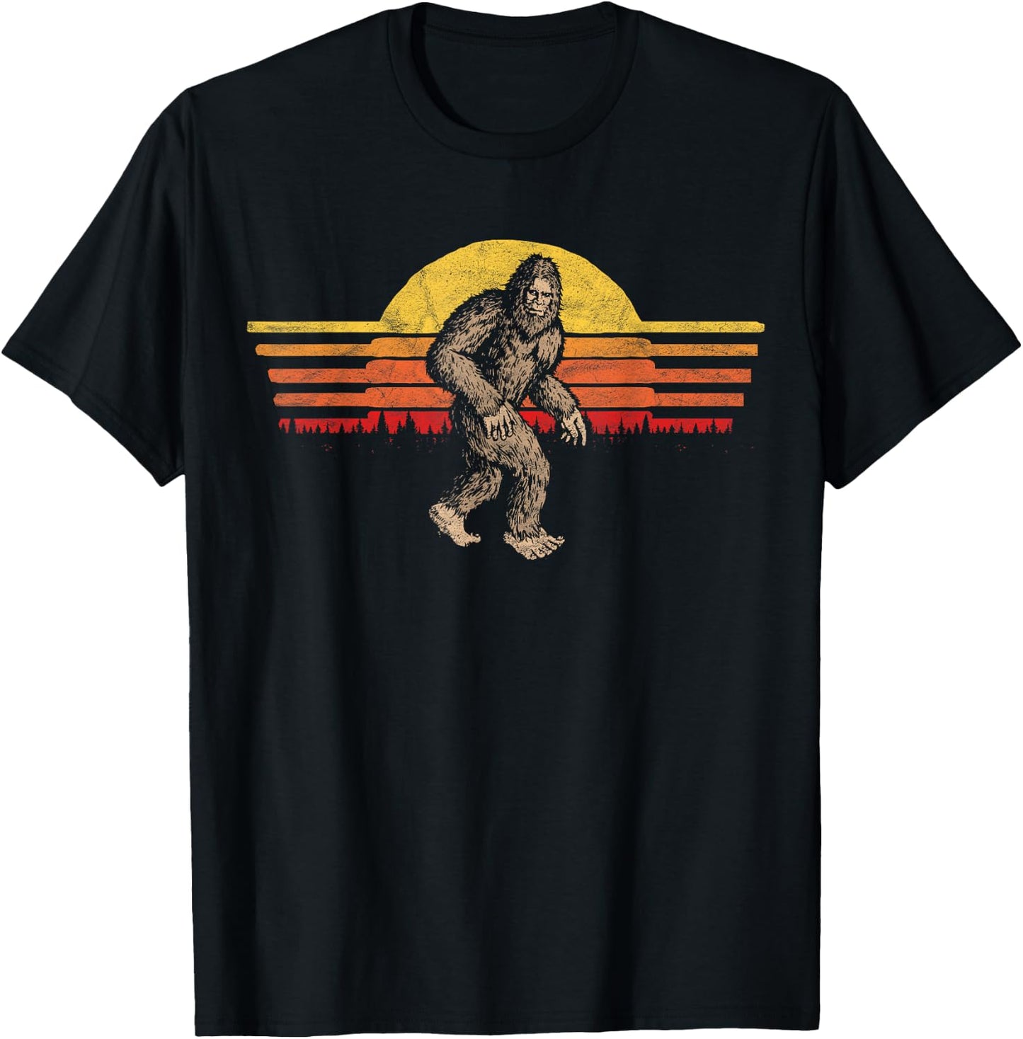 Bigfoot Distressed Eighties Sunset Vintage Sasquatch Sun T-Shirt - T-Shirt | Black