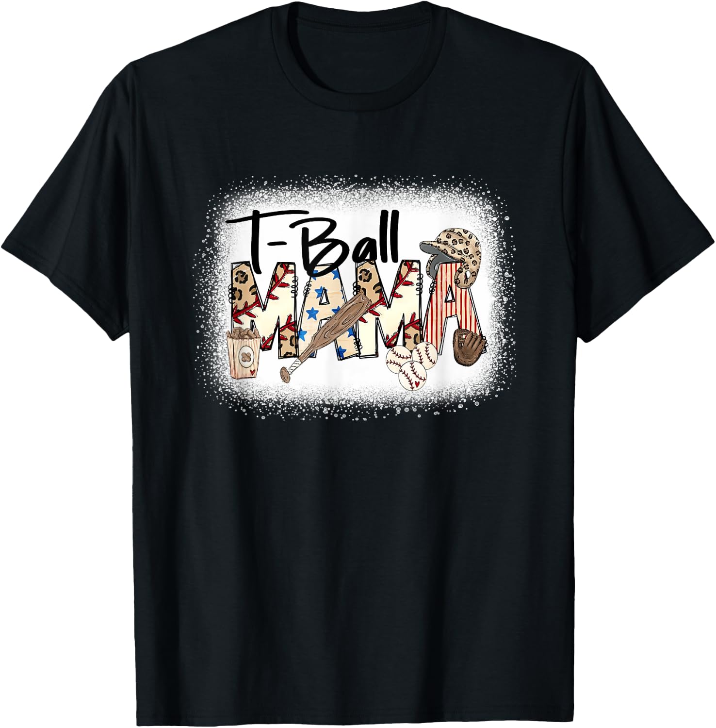 T Ball Mom Leopard Mother's Day Mama Ball Bleached Funny T-Shirt - T-Shirt | Black