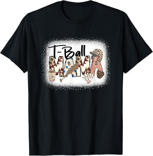 T Ball Mom Leopard Mother's Day Mama Ball Bleached Funny T-Shirt - T-Shirt | Black