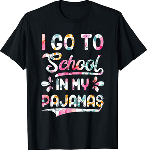 I Go To School In My Pajamas Home Online Virtual Floral Gift T-Shirt - T-Shirt | Black