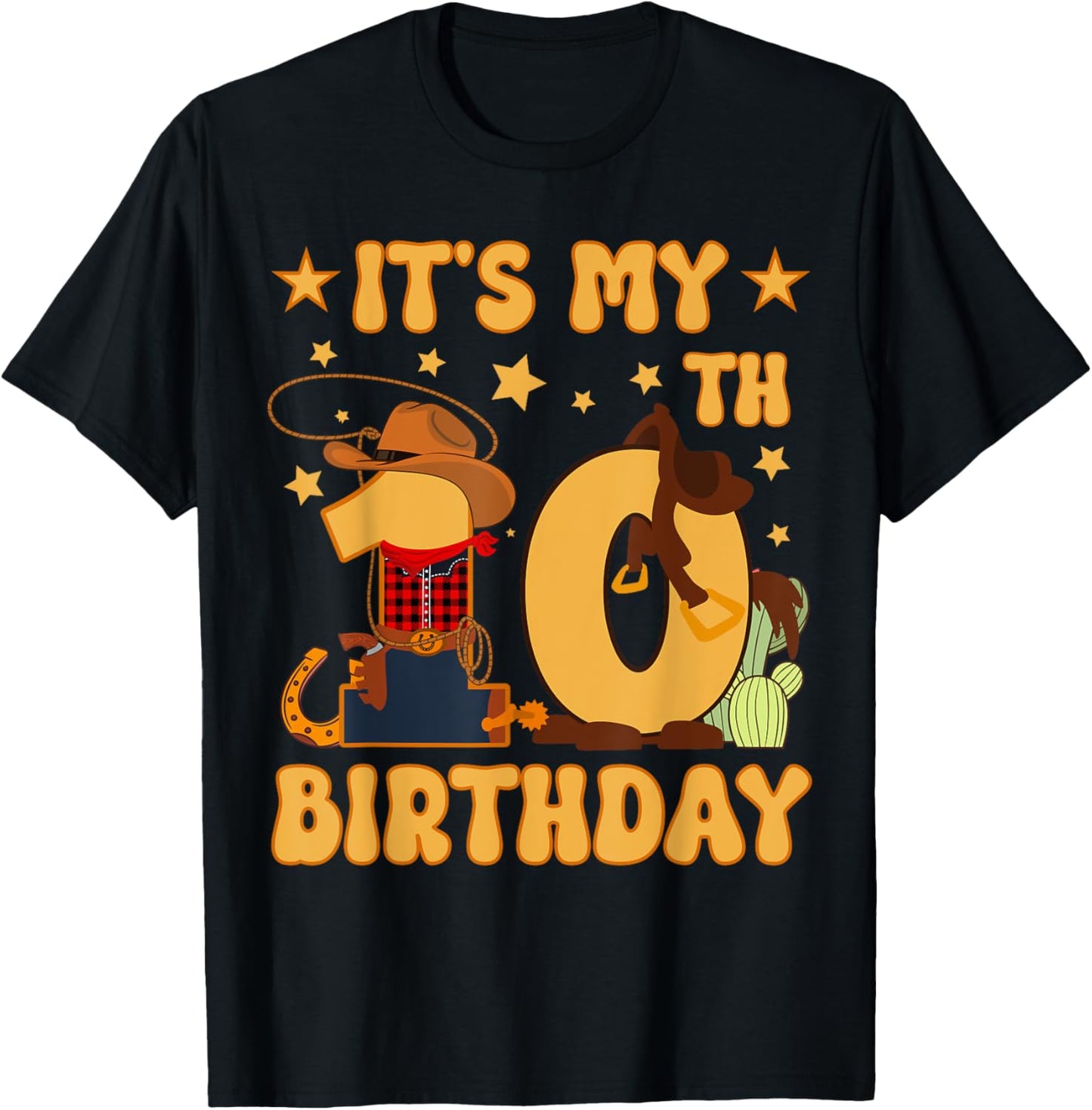 It's My 10th Birthday Cowboy Rodeo Horse 10 Year Old Boy T-Shirt - T-Shirt | Black
