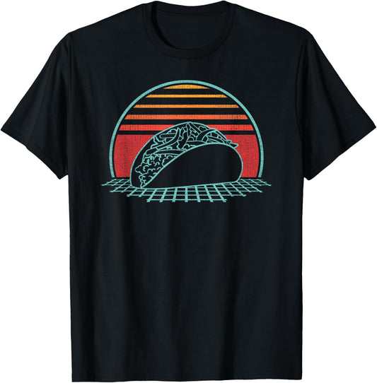 Taco Retro Mexican Food Tuesday Vintage 80s Style Gift T-Shirt - T-Shirt | Black