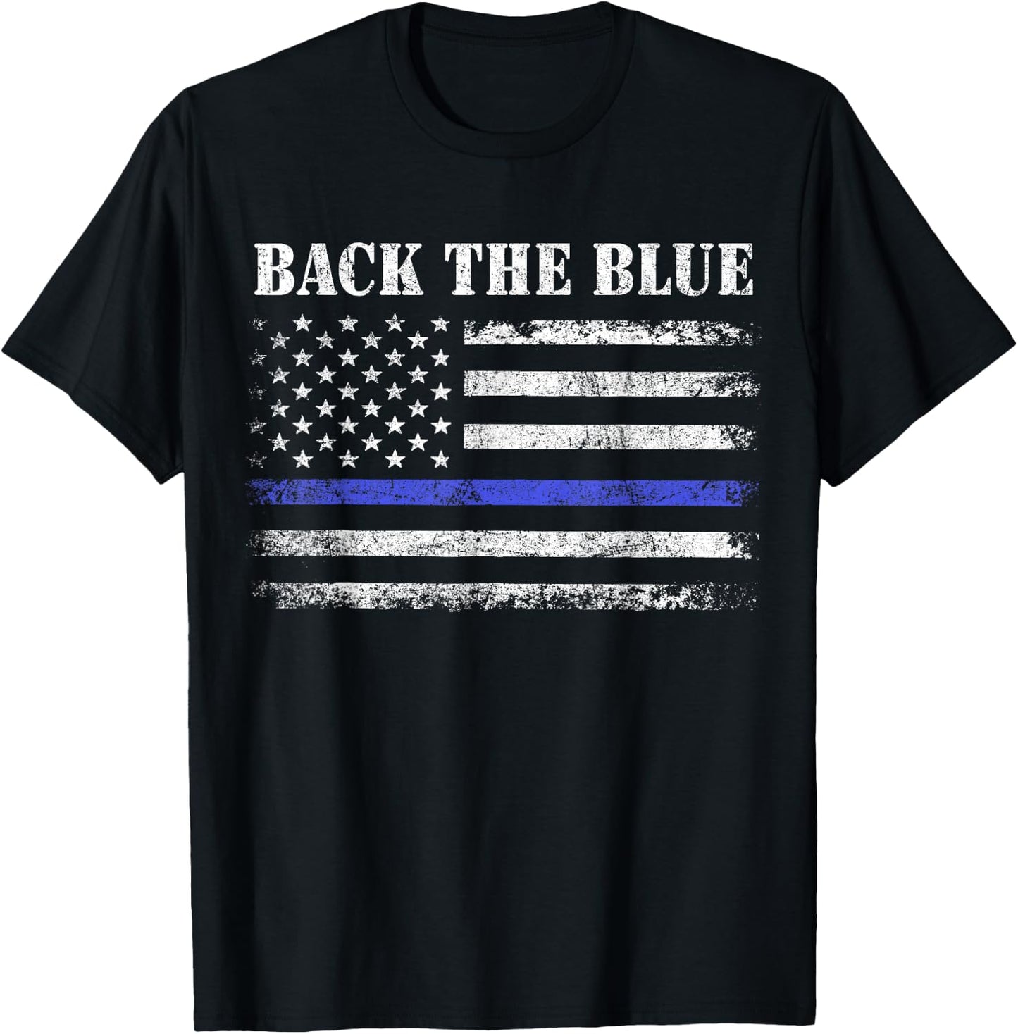 Back The Blue Thin Blue Line American Flag Police Support T-Shirt - T-Shirt | Black