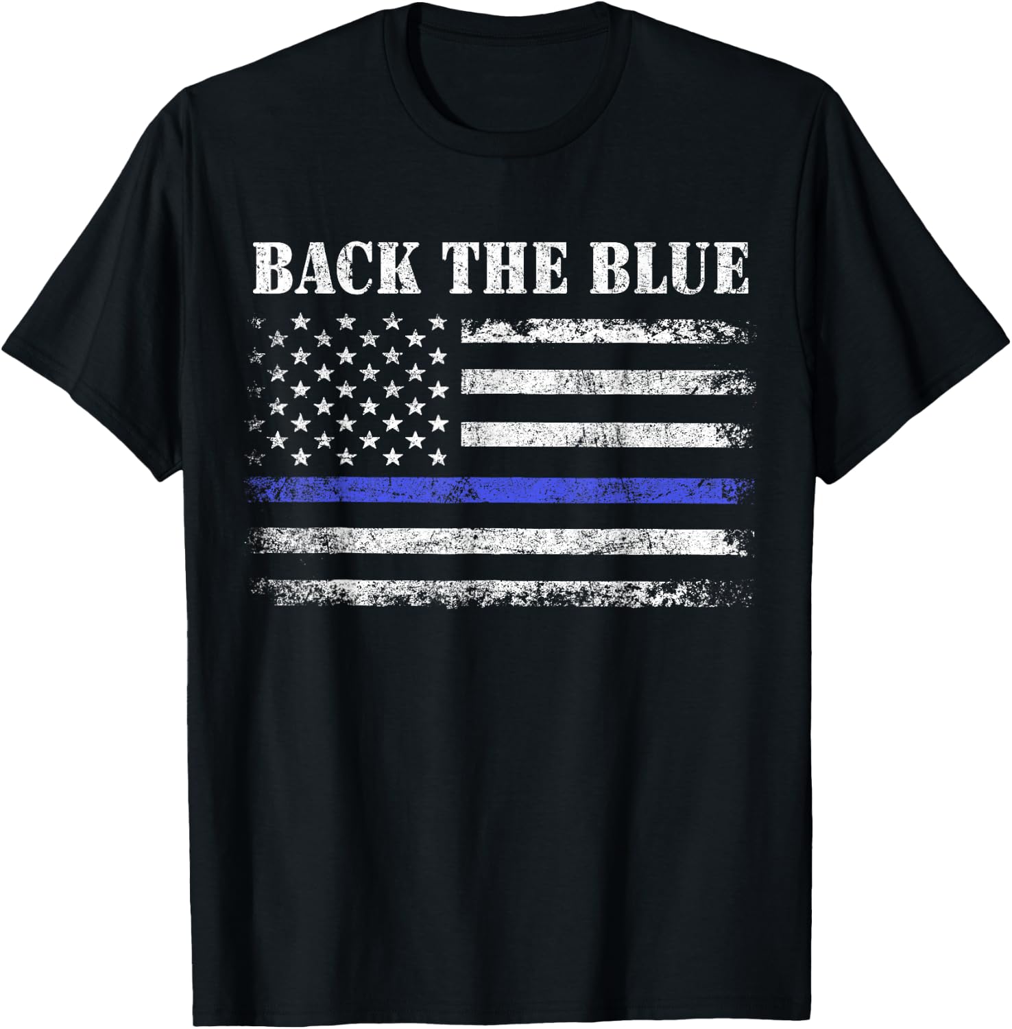 Back The Blue Thin Blue Line American Flag Police Support T-Shirt - T-Shirt | Black
