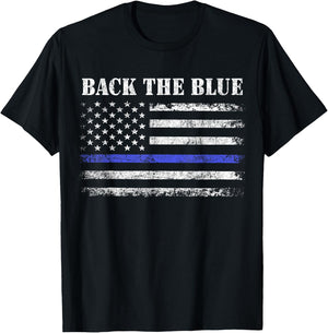 Back The Blue Thin Blue Line American Flag Police Support T-Shirt - T-Shirt | Black