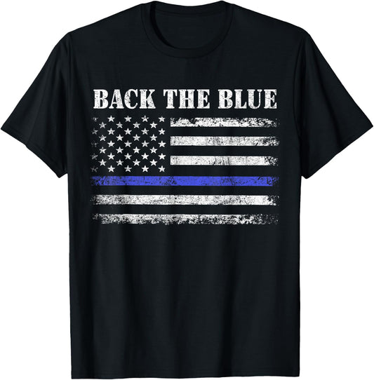 Back The Blue Thin Blue Line American Flag Police Support T-Shirt - T-Shirt | Black