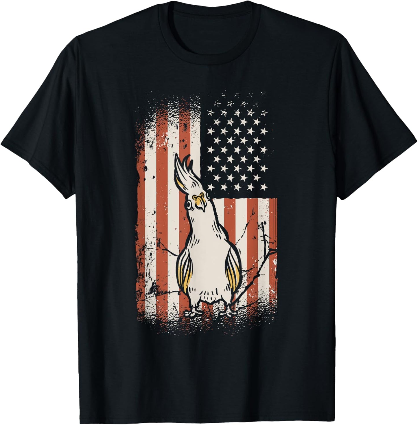 Cockatiel American Flag Bird Lover Patriotic Cockatiel T-Shirt - T-Shirt | Black