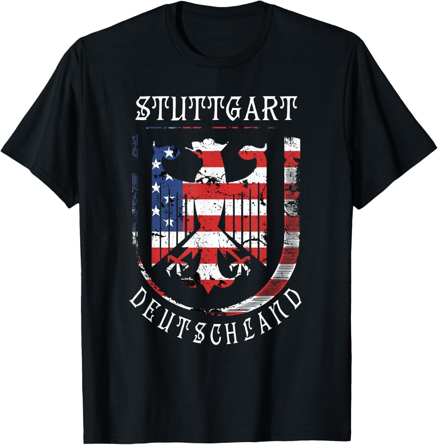 Deutschland Eagle US Flag German Military Base Stuttgart T-Shirt - T-Shirt | Black