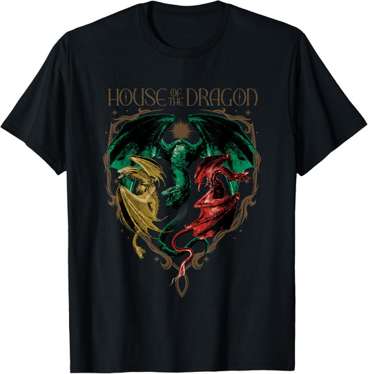 House of The Dragon Iconic Dragons Syrax Caraxes Vhagar Logo T-Shirt - T-Shirt | Black