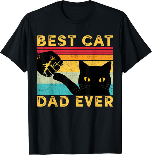 Best Cat Dad Ever Funny Cat Daddy Fist Bump Father's Day T-Shirt - T-Shirt | Black