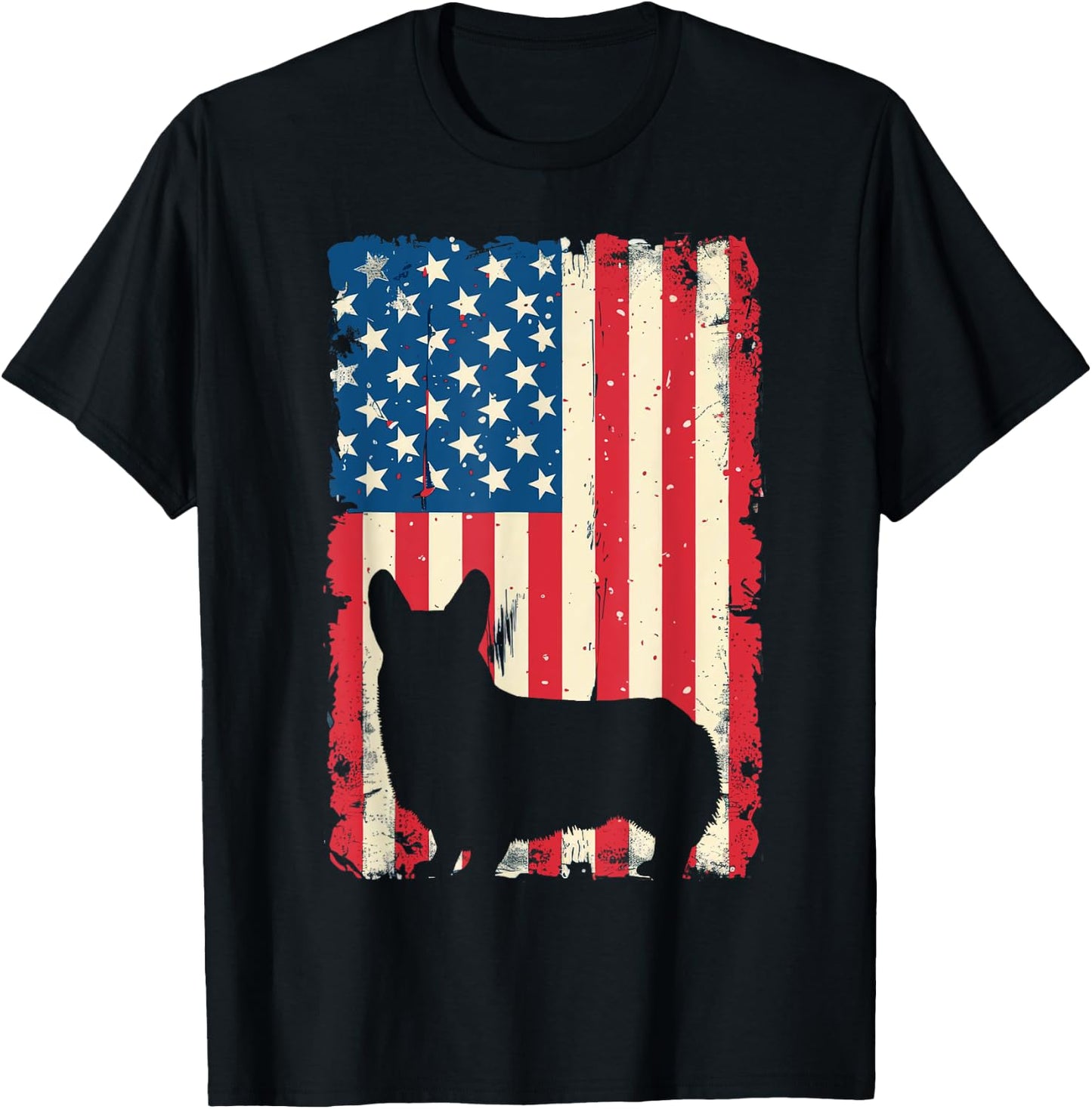 Patriotic Corgi Dog Lover 4th of July USA American Flag T-Shirt - T-Shirt | Black