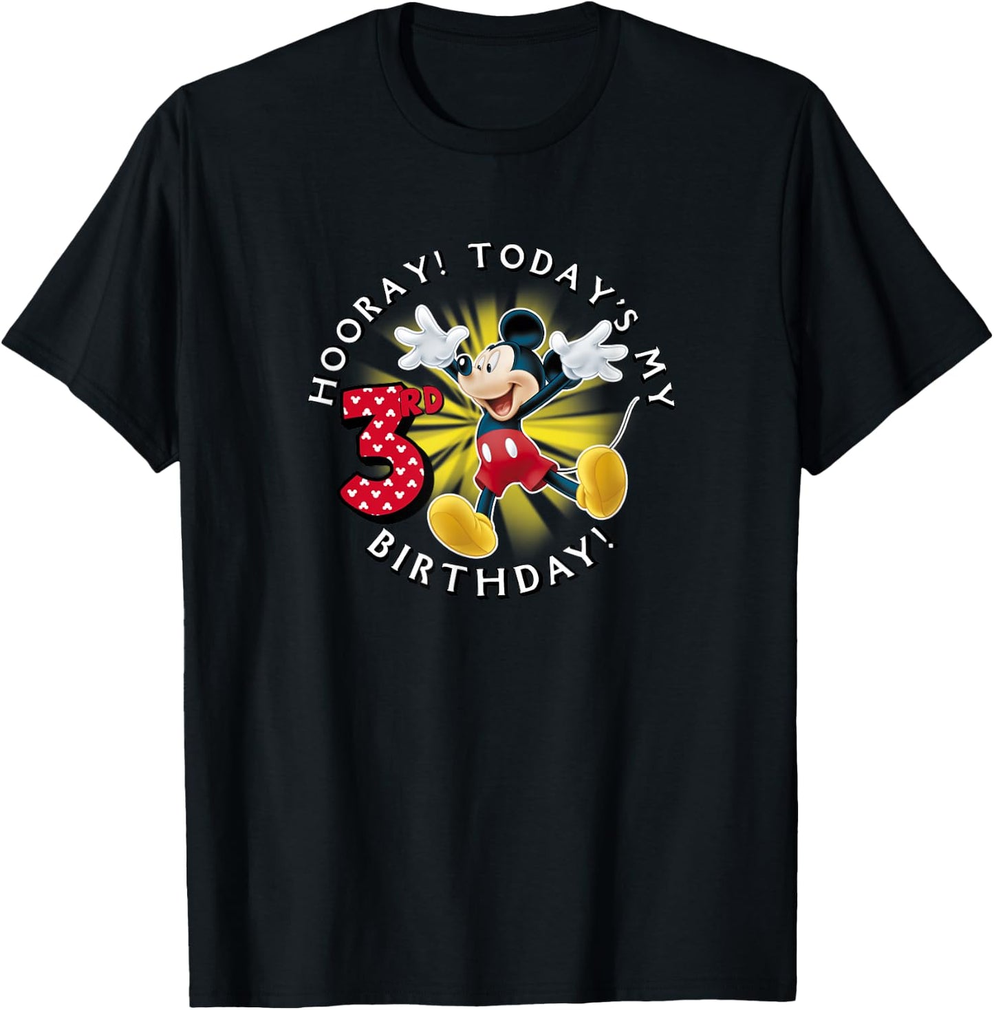 Disney Mickey Mouse Hooray! Today's My 3rd Birthday T-Shirt - T-Shirt | Black