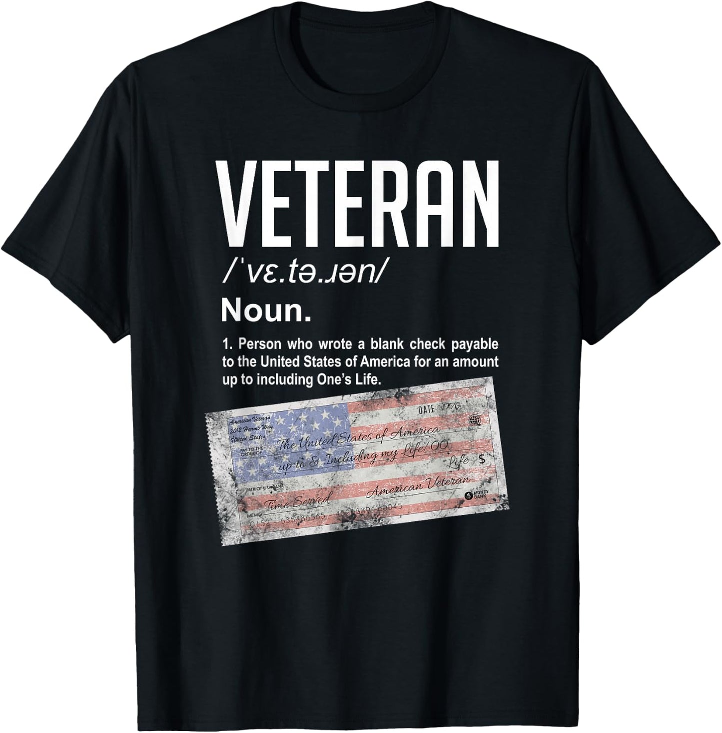 Veteran Definition Blank Check Patriotic T-Shirt - T-Shirt | Black