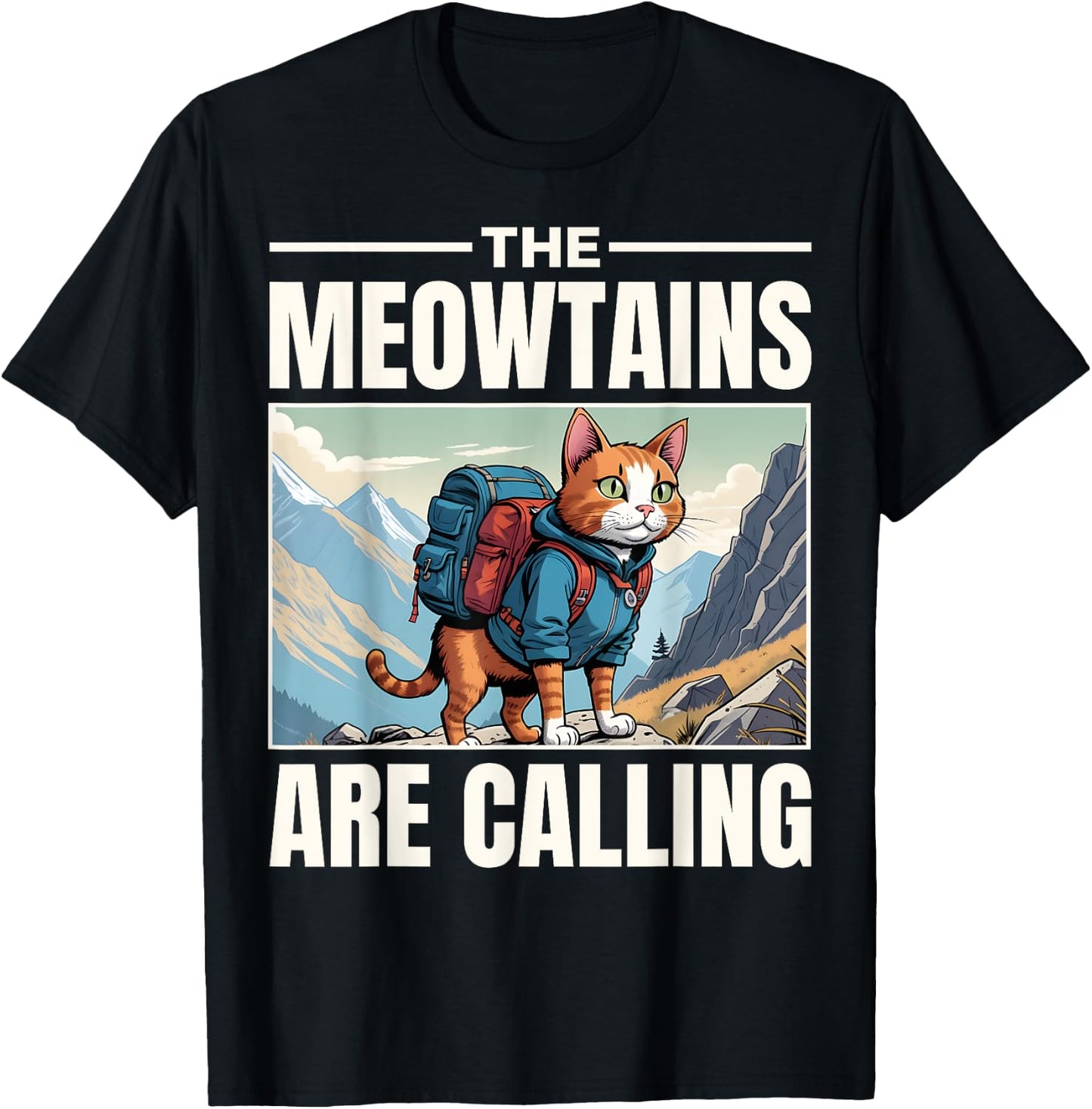 Funny Hiking Cat Mountain Lover Hiker Outdoors Hike T-Shirt - T-Shirt | Black