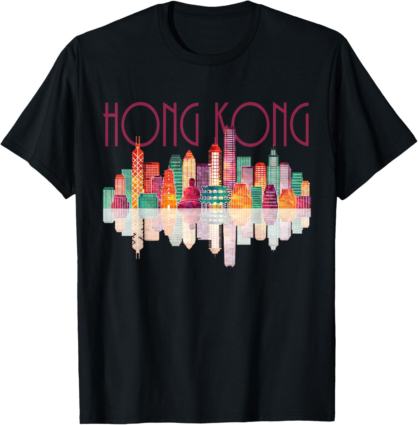 Hong Kong Travel Harbor Night City Line T-Shirt - T-Shirt | Black