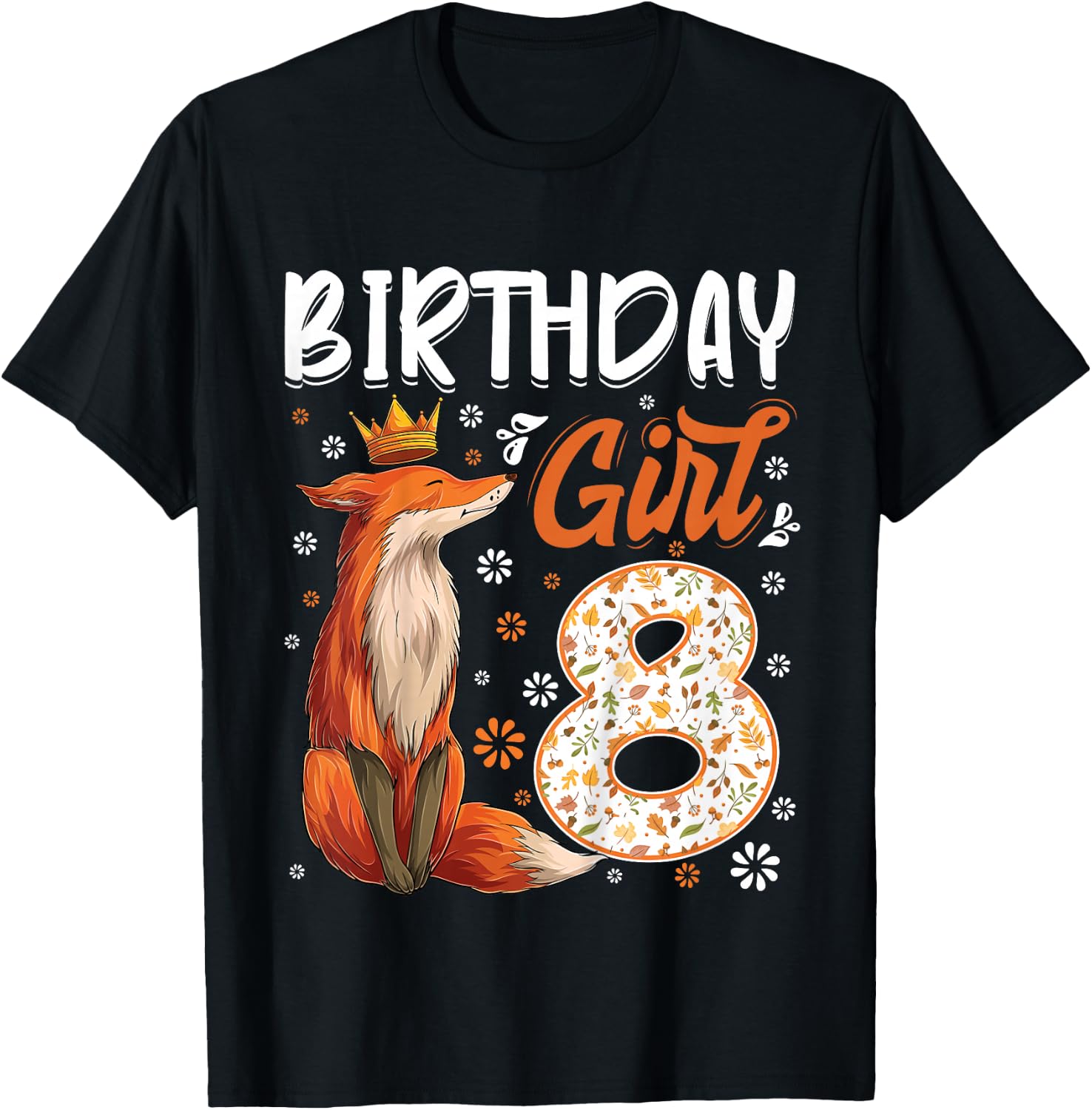Kids Fox Animal Lovers 8th Birthday Girl Fox B-Day 8 Year Old T-Shirt - T-Shirt | Black