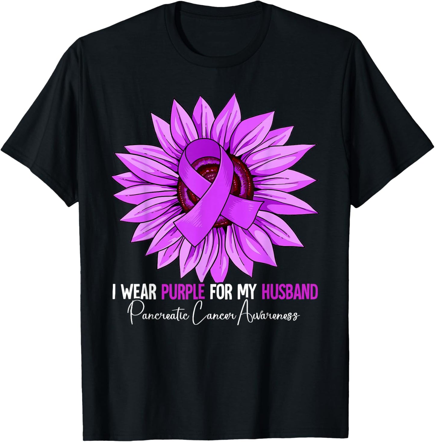 I Wear Purple For My Husband Pancreatic Cancer Awareness T-Shirt - T-Shirt | Black