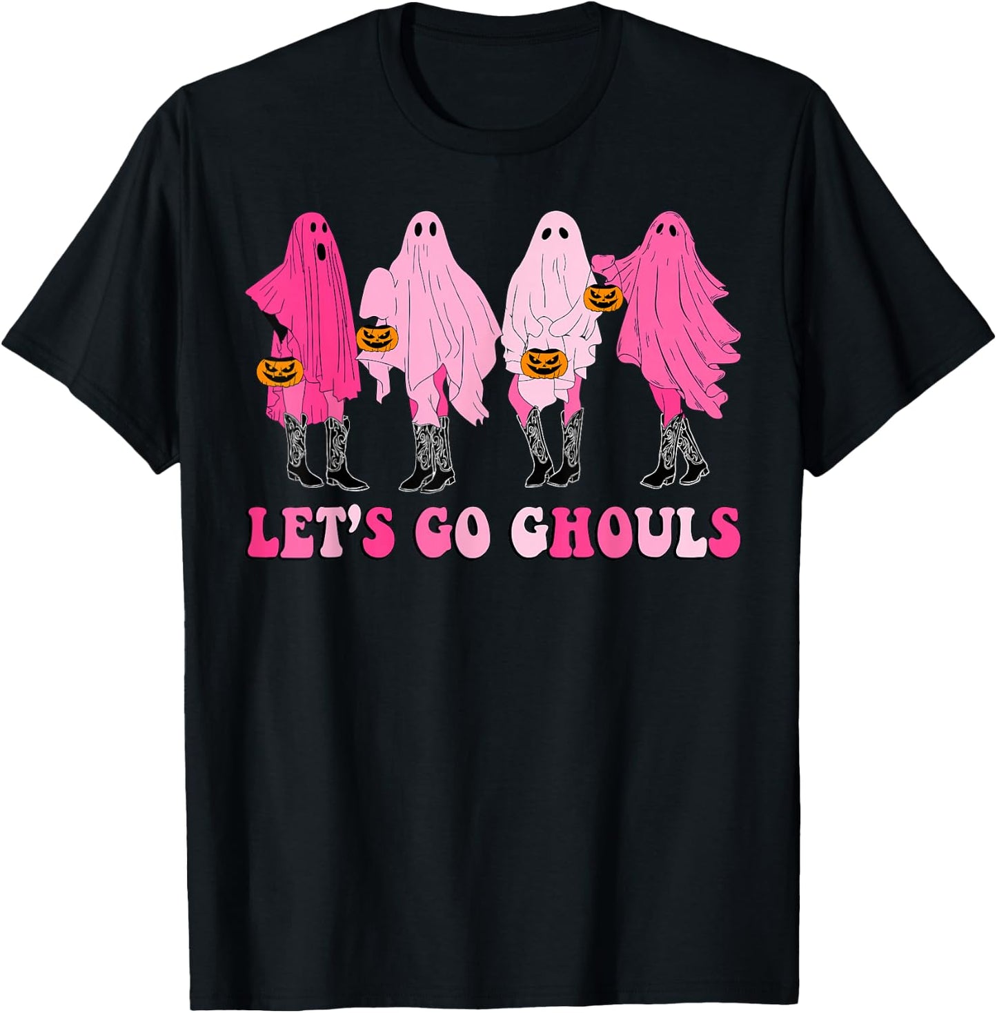 Let’s Go Ghouls Groovy Trick Or Treat Ghosts Halloween T-Shirt - T-Shirt | Black