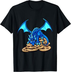 Cute Blue Dragon and His Cookie Treasure Hoard T-Shirt - T-Shirt | Black