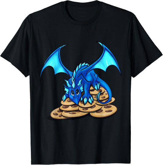 Cute Blue Dragon and His Cookie Treasure Hoard T-Shirt - T-Shirt | Black