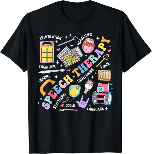 Speech Therapy Retro Groovy Language Pathologist Therapist T-Shirt - T-Shirt | Black